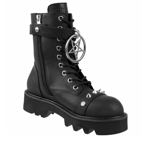 Killstar Black Pentagram Spiked Ring Me Up SZ 9 Boots NWT & Box Platform Combat - Picture 8 of 11